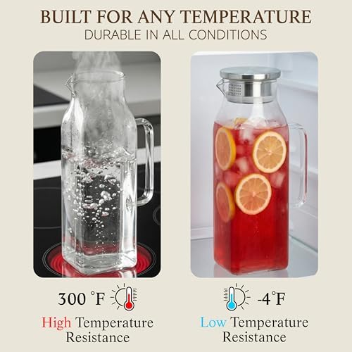 2 Pack Square Glass Pitcher with Lid and Handle, 68 oz 2 Liter Borosilicate - Image 6