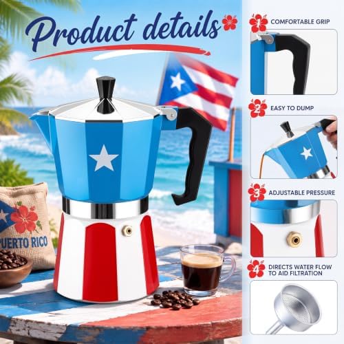 6 Cup Puerto Rican Flag Moka Pot - Image 3