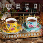 KAMMAK Tea Cup and Saucer, Ceramic Coffee Cups, 7.1 oz, Set of 2 - Image 5