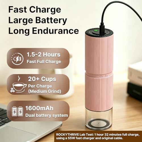 Portable Electric Coffee Grinder, 30+ Settings, 7-Blade Conical Burr, White - Image 6