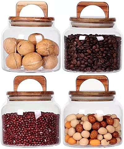 SAIOOL Glass Jars with Airtight Lid [Set of 4],Kitchen Canisters, Borosilicate Storage Containers,Retro Design, jars for Candy,Cookie,Rice,Sugar,Flour, Flour,Pasta,Nuts and Spice Jars by SAIOOL