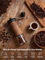 LAMIDO Mini Manual Coffee Grinder - 56 External Grind Settings, Stainless Steel Body & Crank, Ceramic Burr, Portable Hand Grinder for Travel, Camping, Home Brewing - Wood Grain - Image 2