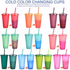 Color Changing Cups, 5 Pack 24oz Plastic Tumblers, Reusable Iced Coffee & Smoothie Cups with Lids and Straws for Parties and Travel (Cranberry, 24 Pcak) - Image 4