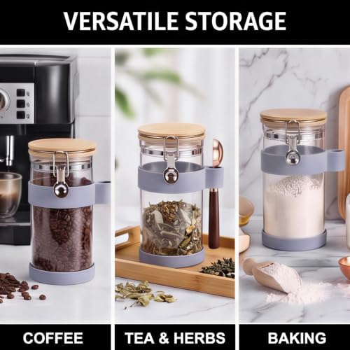 uxcell Airtight Glass Canister with Bamboo Lid & Spoon, Glass Coffee Bean Storage Container 1200ml/40oz Kitchen Pantry Sealed Freshness for Grounds Tea Cereal Sugar, Purple - Image 5