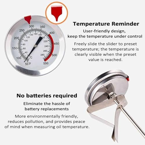 19.6" Long Stem Deep Fry Thermometer with Pot Clip, Mechanical Oil Temperature Gauge, 2.08" Dial Meat, Instant Read, 50-554℉ Range, for Deep Fry, Turkey, Grill - Image 7