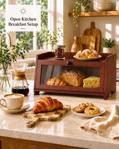 Bread Box for Kitchen Countertop With Top Shelf For Fruit,1 Tier, Brown - Image 4
