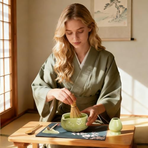 Pack of 2 Matcha Whisk Set, Ceramic Matcha Set with Bowl, Chasen Holder, Scoop Rest, Sifter,Japanese Ceremony Matcha Kit–Matcha Lovers Gift for Women Mom Girl Friend-Matcha Green - Image 2