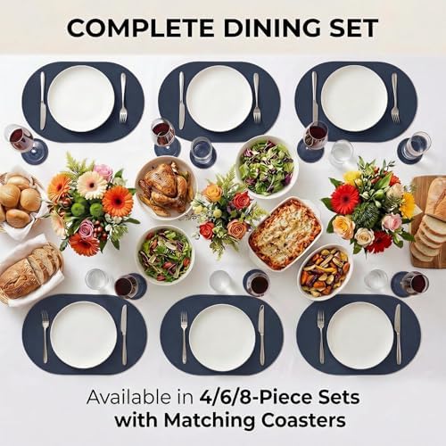 Premium Oval Faux Leather Placemat & Coaster Set with Innovative Cork-Look Printed Base，4/6/8-Piece Sets & 8 Colors，Non-Slip Dining Table Mats for Kitchen Dining - Image 7