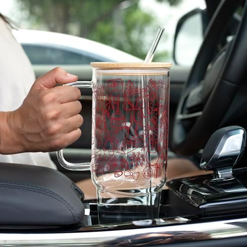 Sip-Sip Hooray! Christmas Line Doodle 40oz Glass Tumbler with Lid and Straw - Image 5