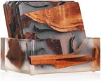 Walnut Coasters Set, Modern Coasters with Holder by Unknown