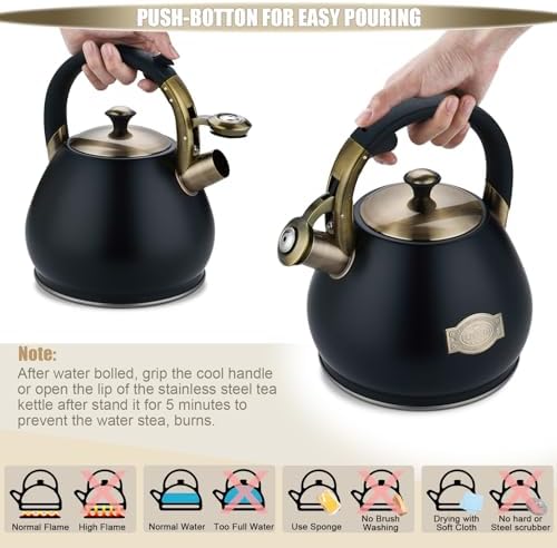 Tea Kettle Stovetop Whistling Kettle Teapot, 3Quart Tea Pot Stainless Steel Teakettle for Stove Top with Heat Proof Ergonomic Handle - Image 3