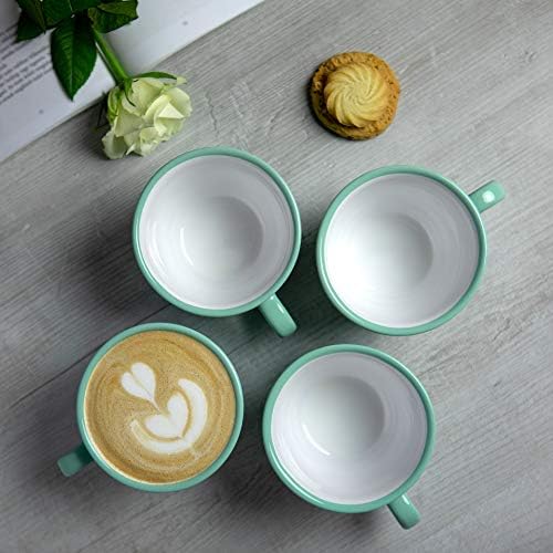 City to Cottage Handmade Teal Blue and White Polka Dot Large Ceramic 12oz/350ml Cappuccino Coffee Tea Cup and Saucer, Unique Designer Pottery for Tea Lovers - Image 5