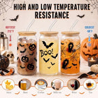 Halloween Glass Cups with Lids and Straws, 6 Pack, 16oz, Black - Image 4