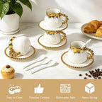 Ceramic Cappuccino Cups with Saucers & Spoons, Coffee Cups Set of 4 - Image 3