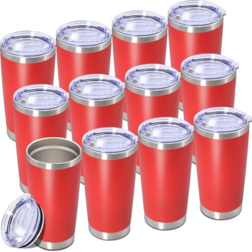 20oz Tumbler Insulated Tumblers Vacuum Coffee Mug with Lid Red 12Pack by Unknown