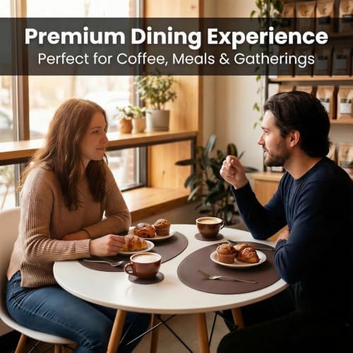 Premium Oval Faux Leather Placemat & Coaster Set with Innovative Cork-Look Printed Base，4/6/8-Piece Sets & 8 Colors，Non-Slip Dining Table Mats for Kitchen Dining - Image 2
