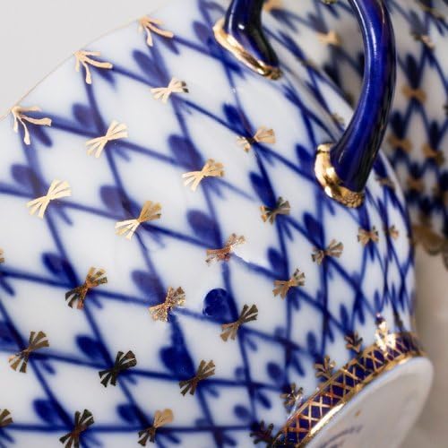 Imperial/Lomonosov Porcelain Teacup w/Saucer"Tulip Cobalt Net" - Image 5