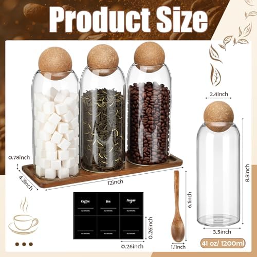 Suclain 3 Pcs Coffee Storage Jar with Ball Cork Lid Spoon, 41 oz - Image 2