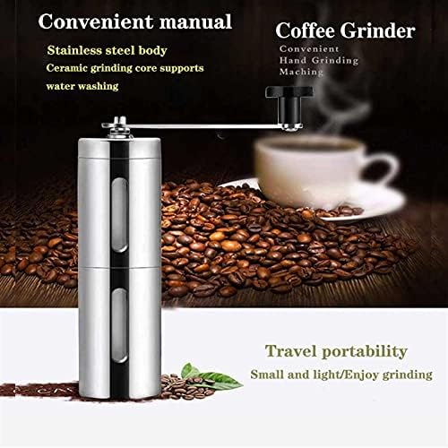 Manual Glass Coffee Bean Grinder,Premium Stainless Steel Hand Held Mill,Ceramic Burr Grinder,Adjustable Coarseness Compact Crank for Home,Office and Travelling (Color : Silver) - Image 6