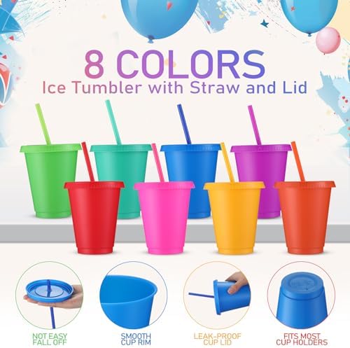 Sieral 30 Pack Reusable Plastic Cups with Lids Straws,Candy Colors - Image 2