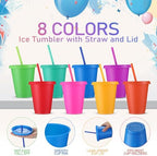 Sieral 30 Pack Reusable Plastic Cups with Lids Straws,Candy Colors - Image 2