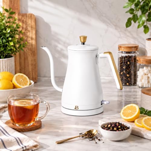 Beautiful Electric Gooseneck Kettle, 1 Liter, 1200W, Stainless Steel Interior, Fast Boil, Precision Pour Spout, Auto Shut-Off & Boil-Dry Protection (White) - Image 6