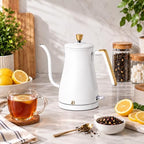 Beautiful Electric Gooseneck Kettle, 1 Liter, 1200W, Stainless Steel Interior, Fast Boil, Precision Pour Spout, Auto Shut-Off & Boil-Dry Protection (White) - Image 6