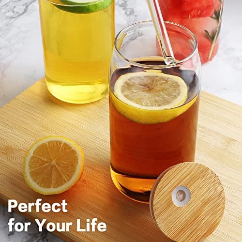 HOMBERKING Glass Cups with Bamboo Lids and Straws 12pcs Set, 20oz Can Shaped Glass Cups, Beer Glasses, Iced Coffee Cup, Cute Tumbler Cup with Cleaning Brushes, Ideal for Cocktail, Whiskey, Tea - Image 7