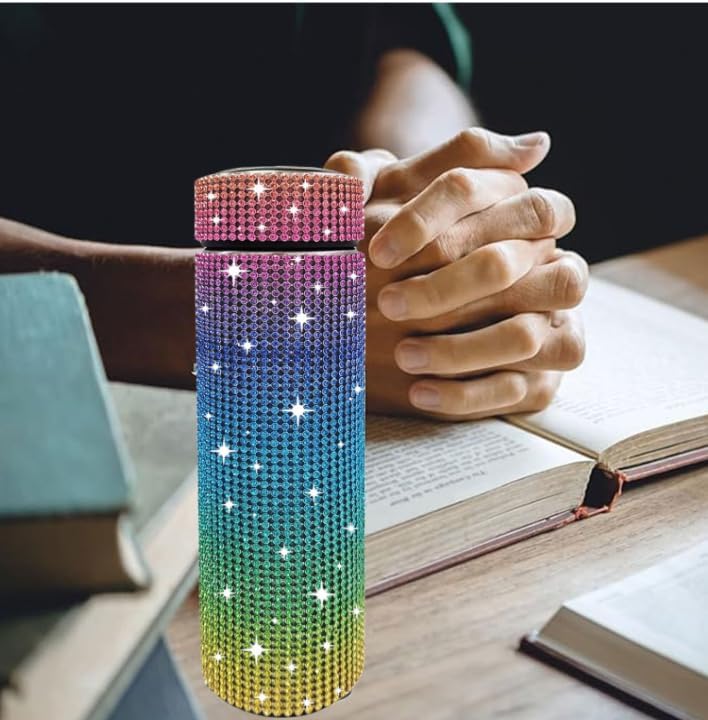 17 oz Bling Stainless Steel Water Bottle Rhinestone Vacuum Water Bottle Glitter Bottles Diamond Vacuum Flask Mug Gift Girls Women (500ml),Colorful - Image 5