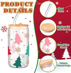 SiliFine 6 Pcs Christmas Glass Cups, 16 oz with Lids and Straws - Image 4