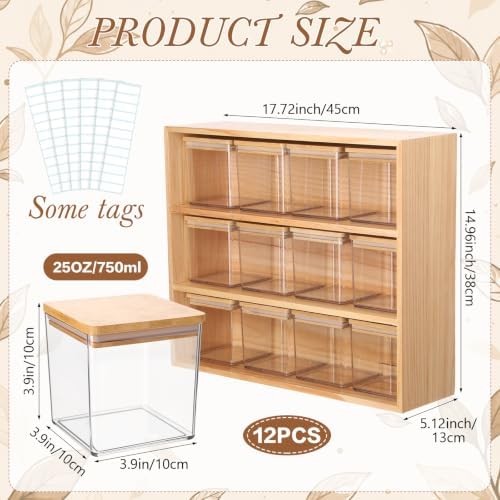 Suclain Bamboo Tea Storage Rack with 12 Canisters with Lids and 24 Tags for Bagged & Loose Leaf Tea Organization or Pantry Office Coffee Station - Image 2