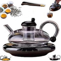 Ceramic Stove Teapot Set Filtration Teapot Removable Infuser for Loose Leaf Tea Coffee Even Heating(Electric ceramic stove+Transparent) by Unknown