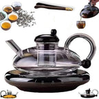 Ceramic Stove Teapot Set Filtration Teapot Removable Infuser for Loose Leaf Tea Coffee Even Heating(Electric ceramic stove+Transparent) by Unknown