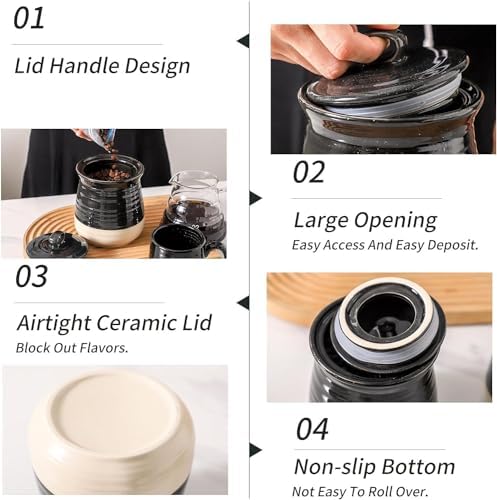 Ceramic Food Storage Jar,Coffee Canister for Countertop with Lids Airtight,Large Flour,Spices,Beans,Rice and Candies Containers for Kitchen and Home,Farmhouse Kitchen Decor,35 OZ Black - Image 4