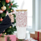 Sip-Sip Hooray! Christmas Line Doodle 40oz Glass Tumbler with Lid and Straw - Image 2