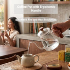 Pour Over Kettle, Gooseneck Coffee Kettle, 600ml High Borosilicate Glass Teapot with Round Wood Handle, Stable Effluent for Full Flavor Extraction - Image 5