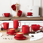 vicrays 6.5 oz Cappuccino Cups with Saucers, Set of 4, Ceramic Coffee Cup for Au Lait, Double shot, Latte, Cafe Mocha, Tea (Red) - Image 7