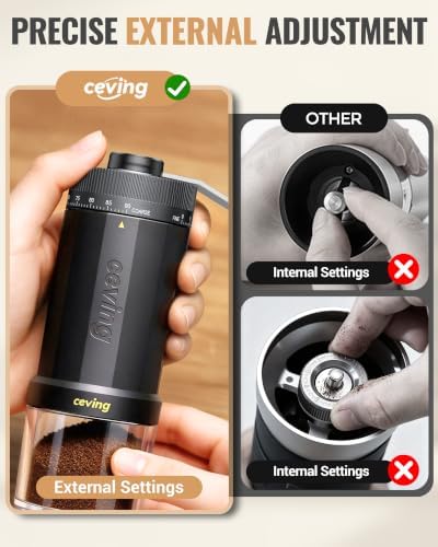 CEVING Manual Coffee Grinder with 90 External Settings, 60g Capacity, Black - Image 5