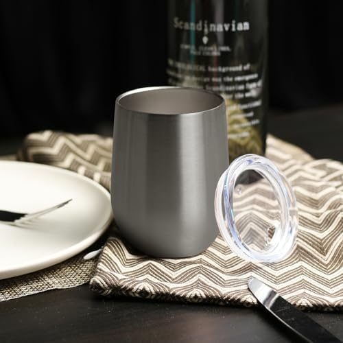 DOMICARE Stainless Steel Wine Tumbler Bulk with Lid, Personalized Insulated Tumblers Set, 12oz Travel Coffee Cups Pack of 16, Stainless steel - Image 6