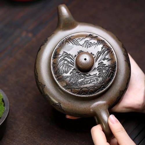 Tea Kettle Chinese Retro Carved Landscape Antique Teapot Office Tea Ceremony Teapot Tea Set Ceramic Tea Infuser - Image 6