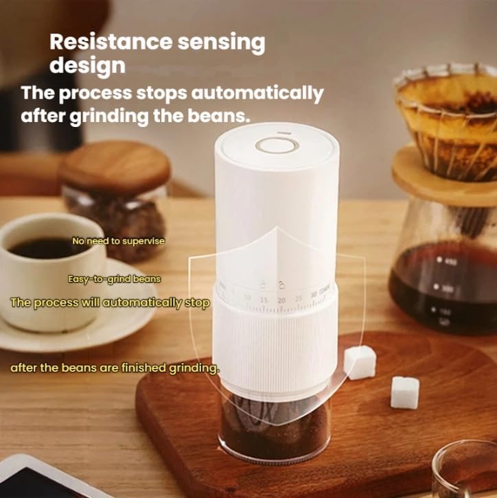 Portable Electric Coffee Grinder – 35 levels of thickness adjustment, ceramic core press, travel, camping, home and office use, USB rechargeable 1600MHz large capacity battery (Black) - Image 6