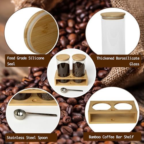Glass Coffee Containers With Shelf - Coffee Bar Organizer And Accessories, Coffee Jars With Spoon, 2x 49oz Airtight Sealed Coffee Canister For Coffee Bean, Ground Coffee, Nuts - Image 3