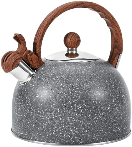 GGC 2.7QT/3L Whistling Tea Kettles for Stove Top, Stainless Steel Tea Kettle with for Boiling Water Milik or Coffee, Starry Gray Tea Pots with Wooden Anti Heat Handle by GGCProducts