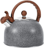 GGC 2.7QT/3L Whistling Tea Kettles for Stove Top, Stainless Steel Tea Kettle with for Boiling Water Milik or Coffee, Starry Gray Tea Pots with Wooden Anti Heat Handle by GGCProducts