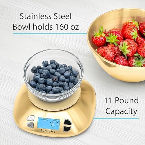 Stainless Steel Digital Kitchen Scale w. Bowl - for Food Coffee Lab - LCD Display gram Ounces lb:oz lb ml - 12 LBS/5.5 KG Capacity - Battery Included - Gold by The Display Guys - Image 2