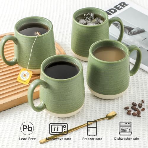 HASENSE Porcelain Coffee Mugs Set of 4, 15 Oz Large Coffee Cups, Latte Cup with Handle, Tea Mugs for Men and Women, Modern Coffee Mug for Cappuccino, Milk, Cocoa, Microwave & Dishwasher Safe, Green - Image 4