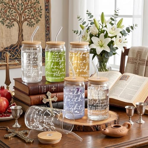 Glass Cups with Lids and Straws, 6Pack, 16oz, Christian Bible - Image 6