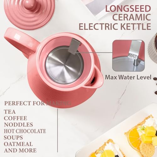 1.2L Ceramic Electric Kettle, 1000W Electric Tea Kettle with Textured Ribbed Design, Auto Shut-Off & Boil-Dry Protection, 360° Cordless Base, Bright Pink - Image 5