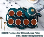 DUJUST 14 pcs Tea Set of 6 with Tray & Spoons, Modern Diamond Design Tea/Coffee Cup Set with Golden Trim, Chic Porcelain Living Room Decor, Fine-China Teapot Party Set, Gift Package - Green - Image 6