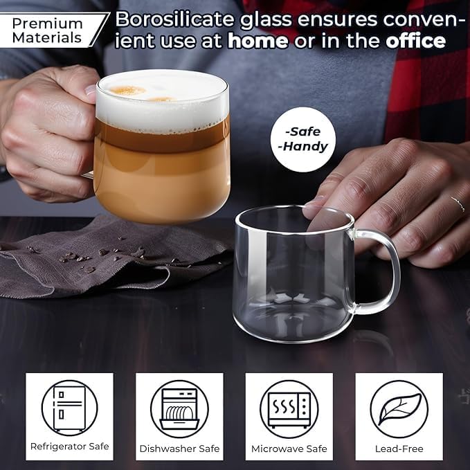 500ml Large Glass Coffee Mugs with Handle – Set of 2 | Clear Glass Cups for Latte, Cappuccino, Tea & Hot Beverages - Image 4